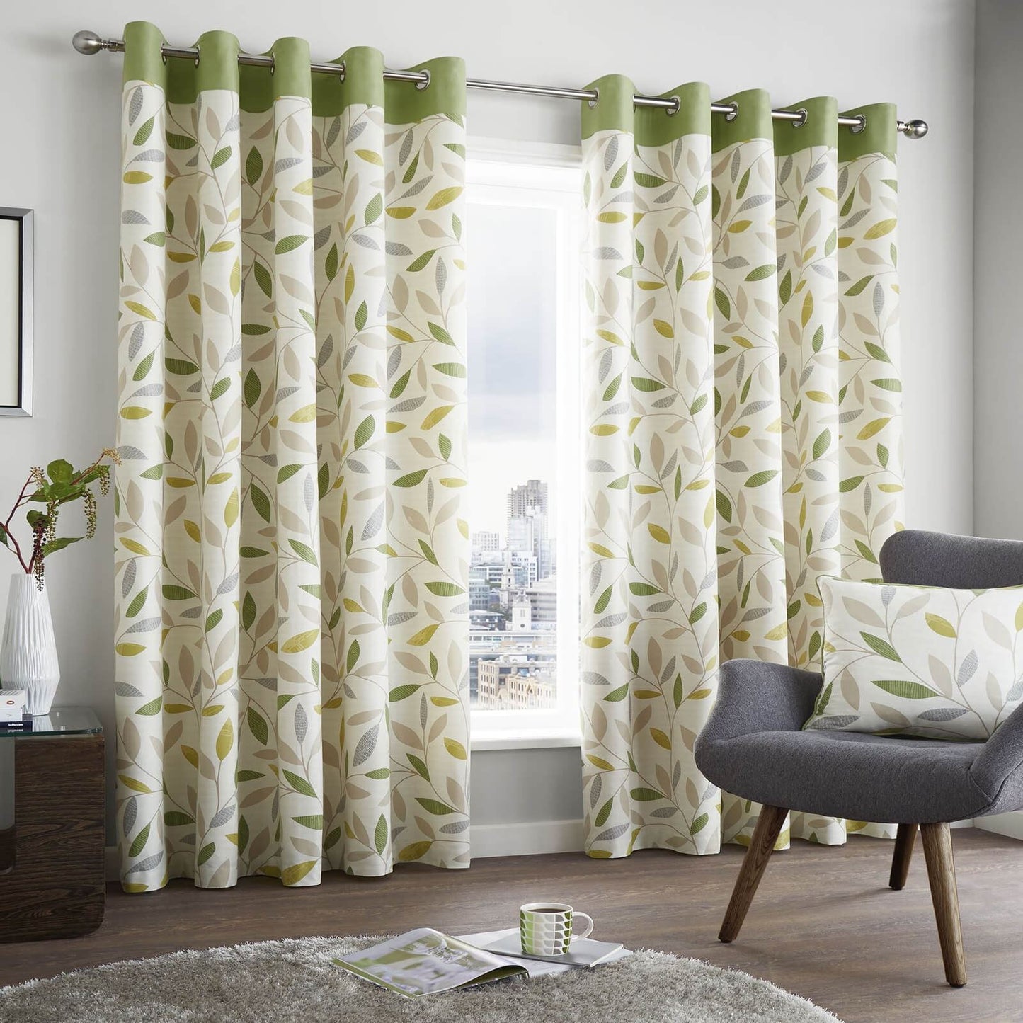 Beechwood Leaf Green Eyelet Curtains
