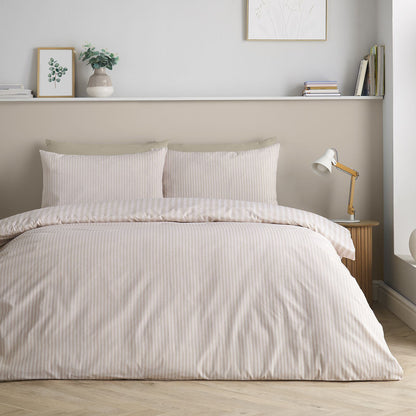 Catherine Lansfield Epping Textured Stripe Natural Duvet Cover Set