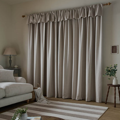 Catherine Lansfield Brushed Texture Ruffle Top Lined Pencil Pleat Curtains Two Panels Natural