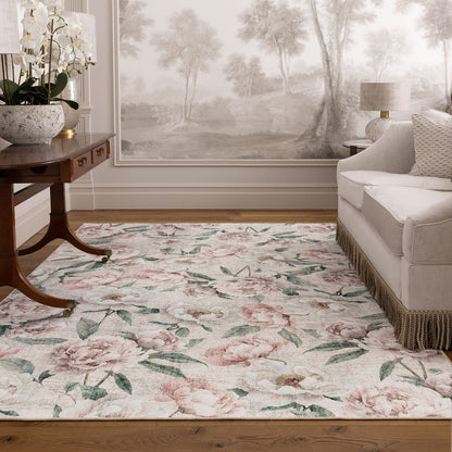 Hug Rug Eco-Washable Blooming Peonies Oyster Pink Rug
