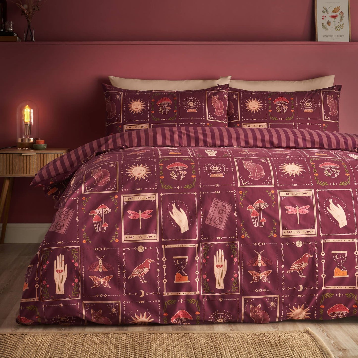 Catherine Lansfield Enchanted Witchcraft Reversible Bedding Duvet Cover Set Plum