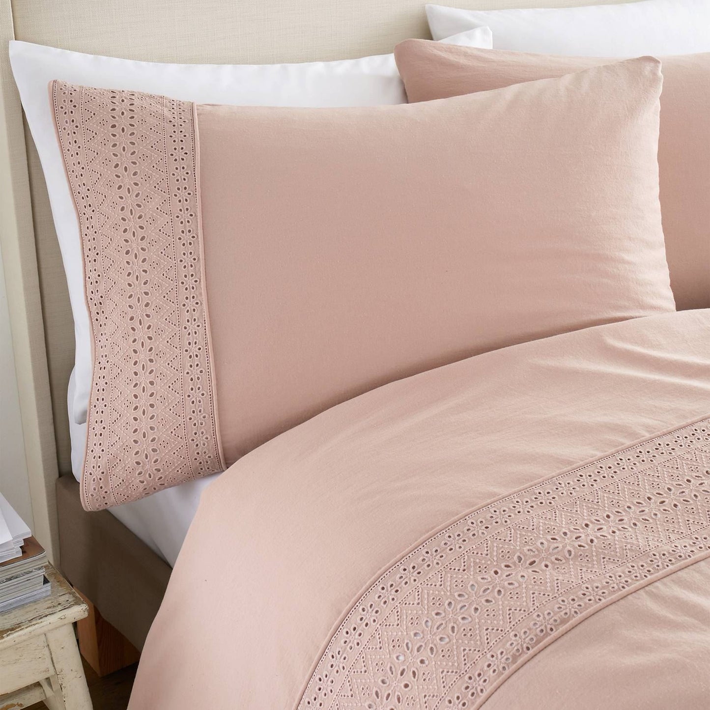 Broderie Anglaise Blush Pink Duvet Cover Set