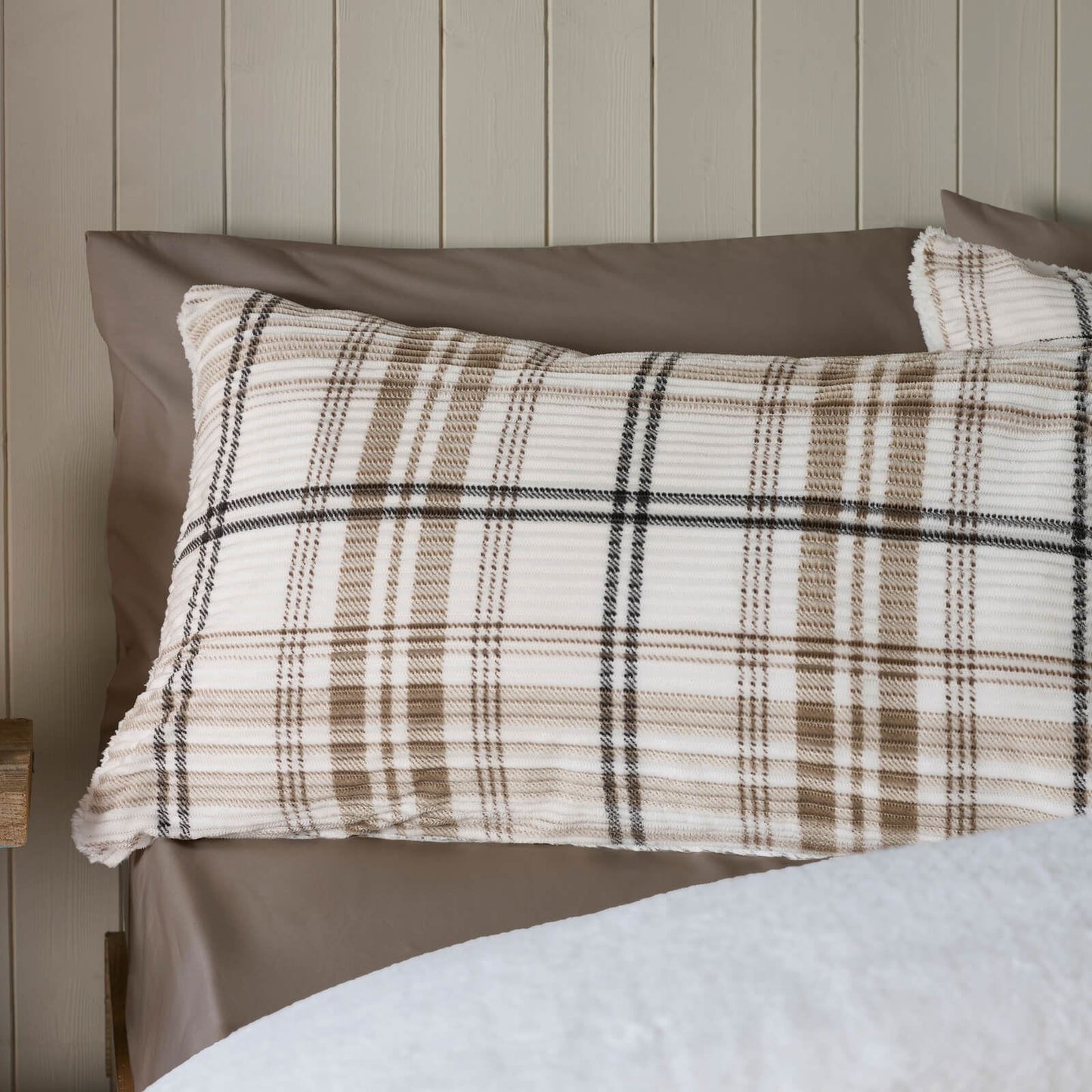 Catherine Lansfield Cosy Ribbed Check Bedding Duvet Cover Set Natural