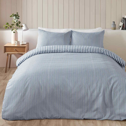 Brushed Stripe Blue Single Duvet Cover Set