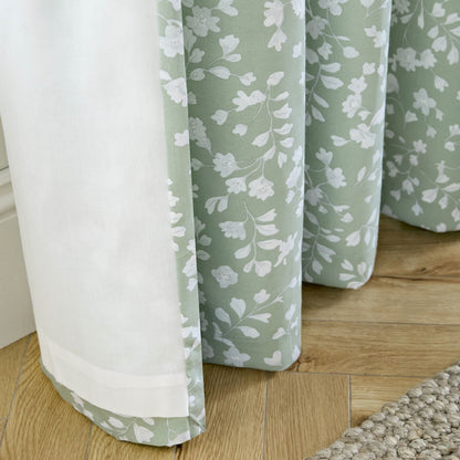 Catherine Lansfield Arla Floral Lined Eyelet Curtains Two Panels Green