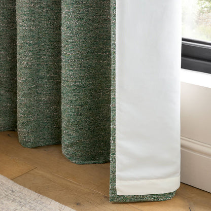 Catherine Lansfield Chunky Boucle Lined Eyelet Curtains Two Panels Green