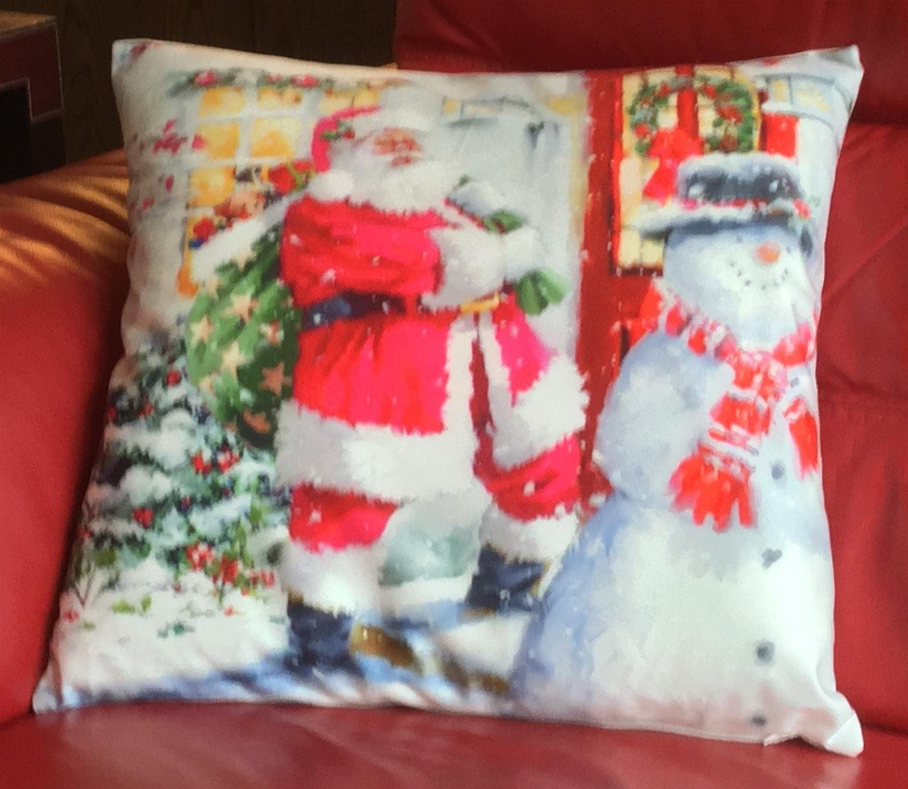 Christmas Santa And House Cushion Cover