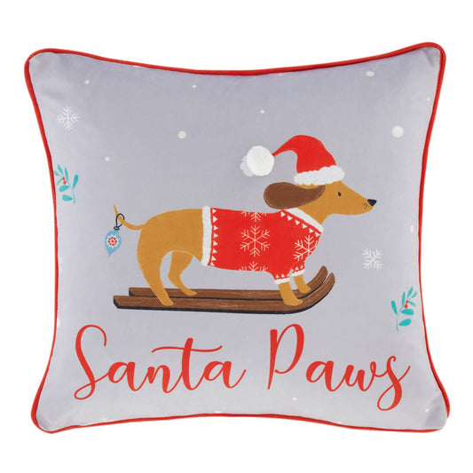 Christmas Santa Paws Grey Filled Cushion