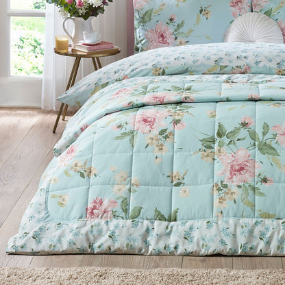 Catherine Lansfield Avebury Floral Duck Egg Blue Bedspread - 220x230cm