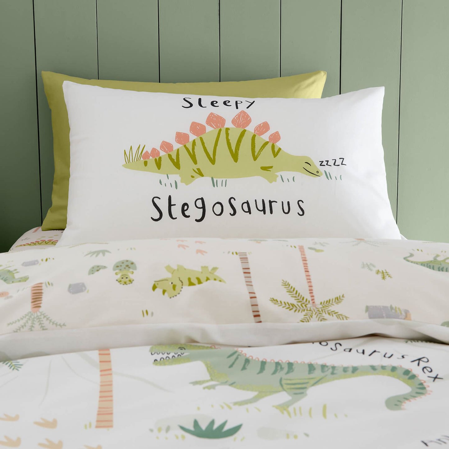 Sleepy Dino Green Duvet Cover Set