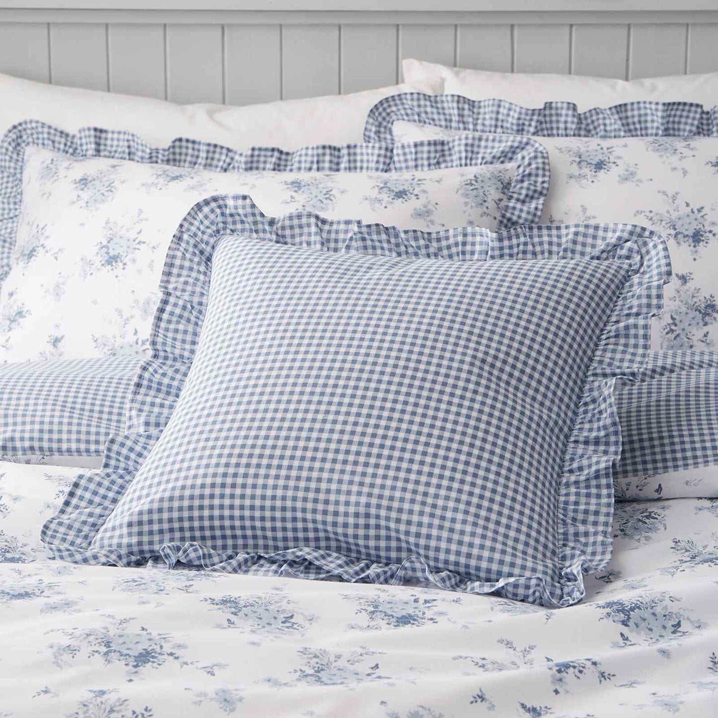 Lucie Floral Frill Blue Cushion