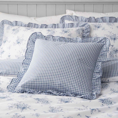 Lucie Floral Frill Blue Cushion