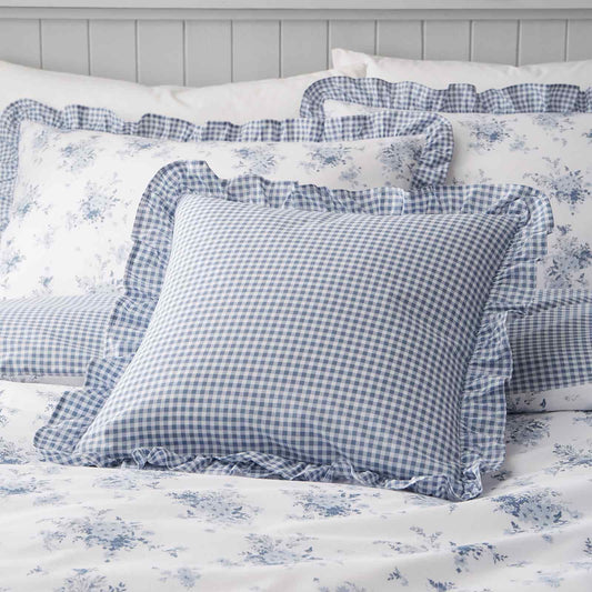 Lucie Floral Frill Blue Cushion
