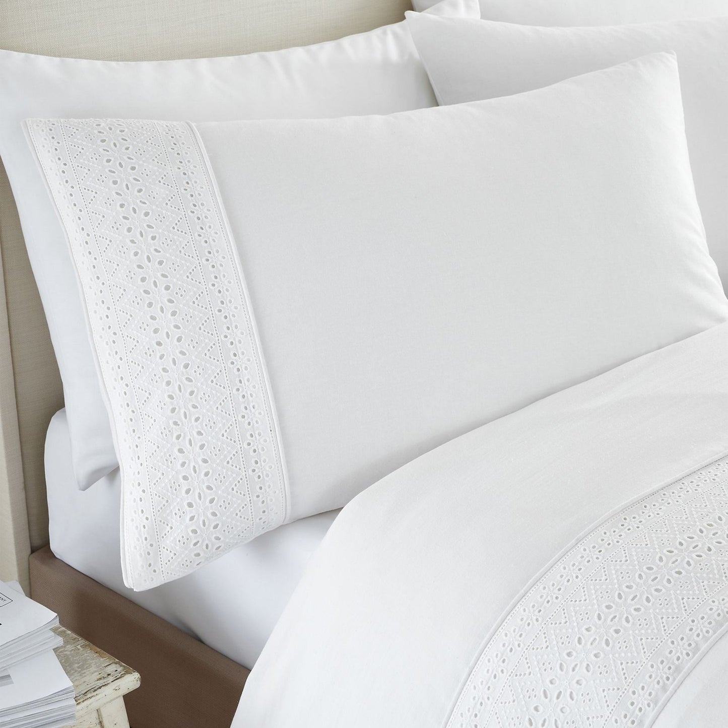 Broderie Anglaise White Duvet Cover Set