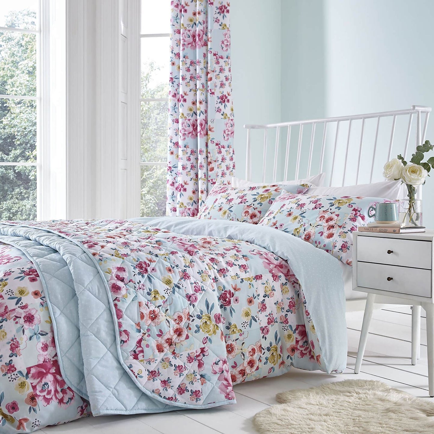 Flower PaTChwork Duck Egg Duvet Set