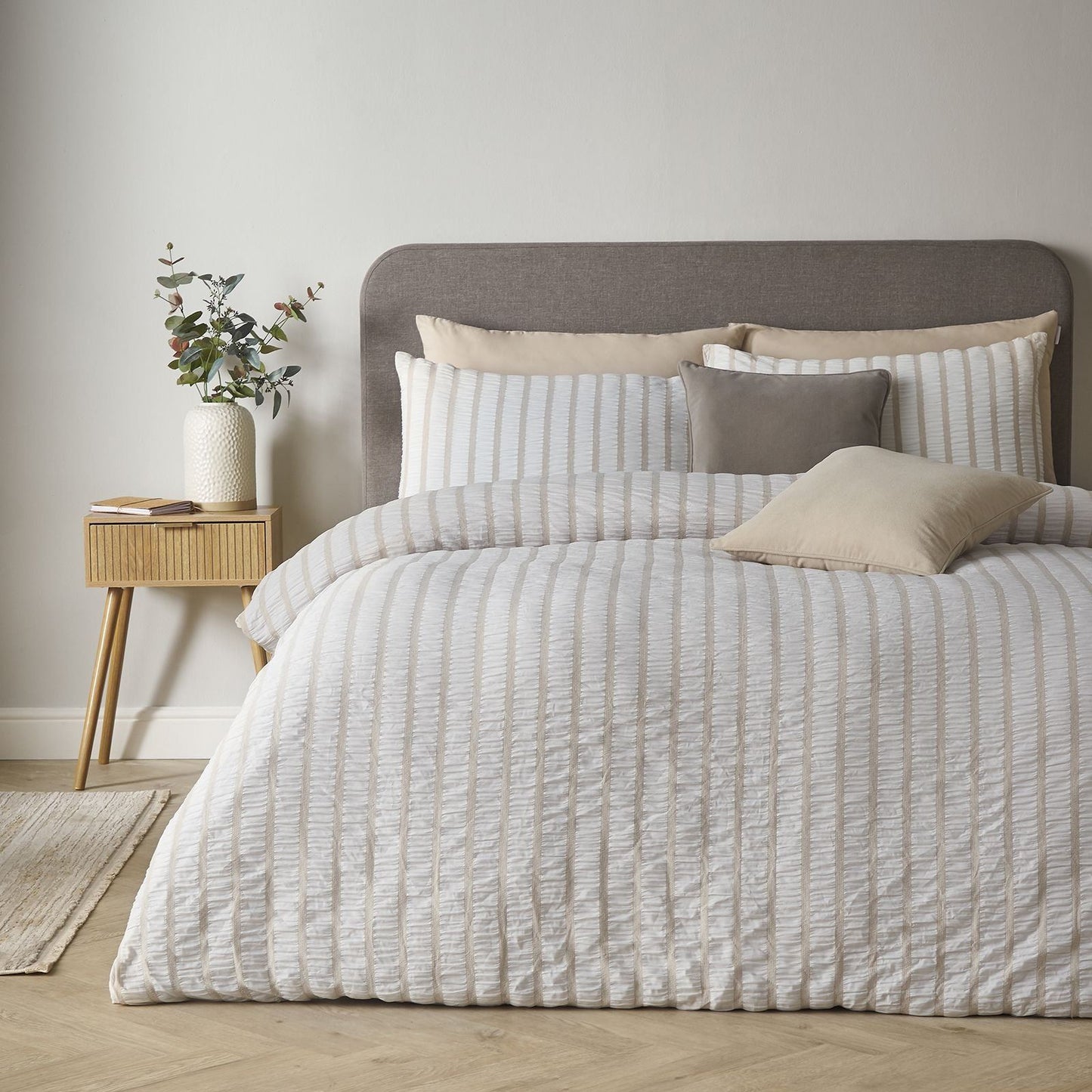 Catherine Lansfield So Soft Seersucker Stripe Natural Duvet Cover Set