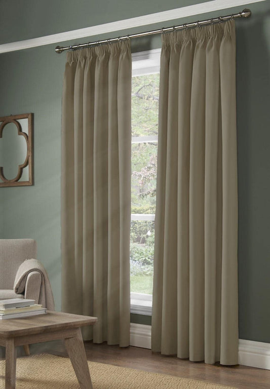 Blackout Beige Pencil Pleat Curtains