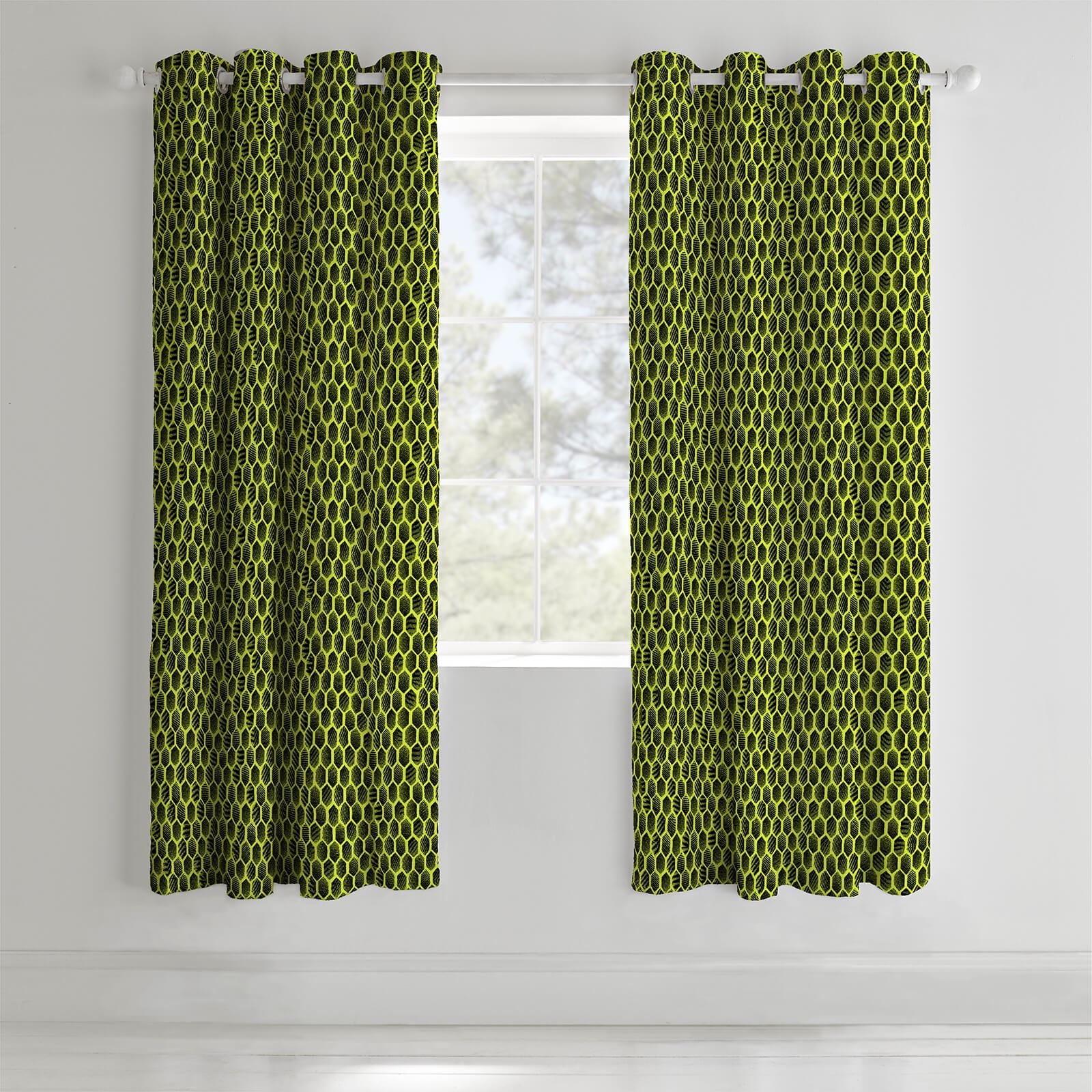 Neon Football Yellow Eyelet Curtains