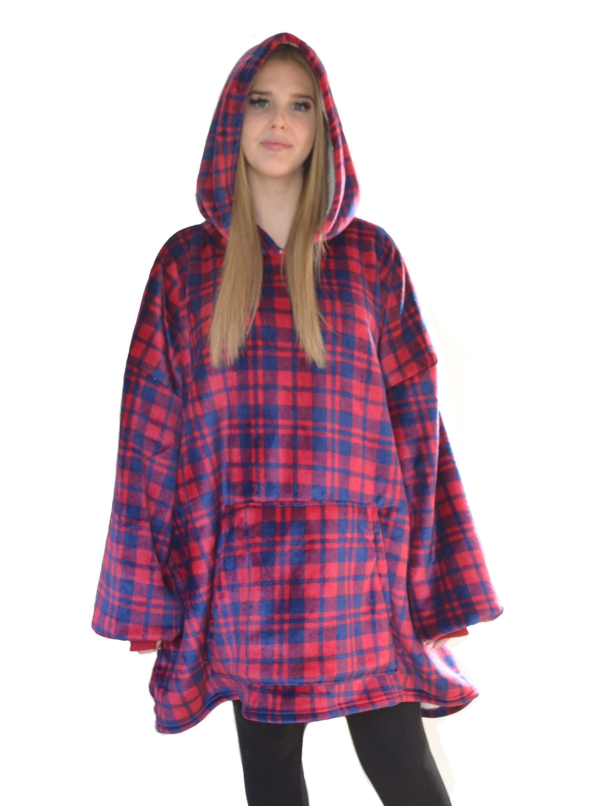 Tartan Red Oversized Blanket Hoodie