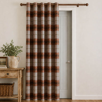 Catherine Lansfield Brushed Woven Glencoe Check Blackout Eyelet Curtains Two Panels Terracotta