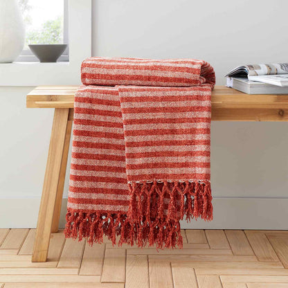 Stripe Chenille Terracotta Blanket Throw