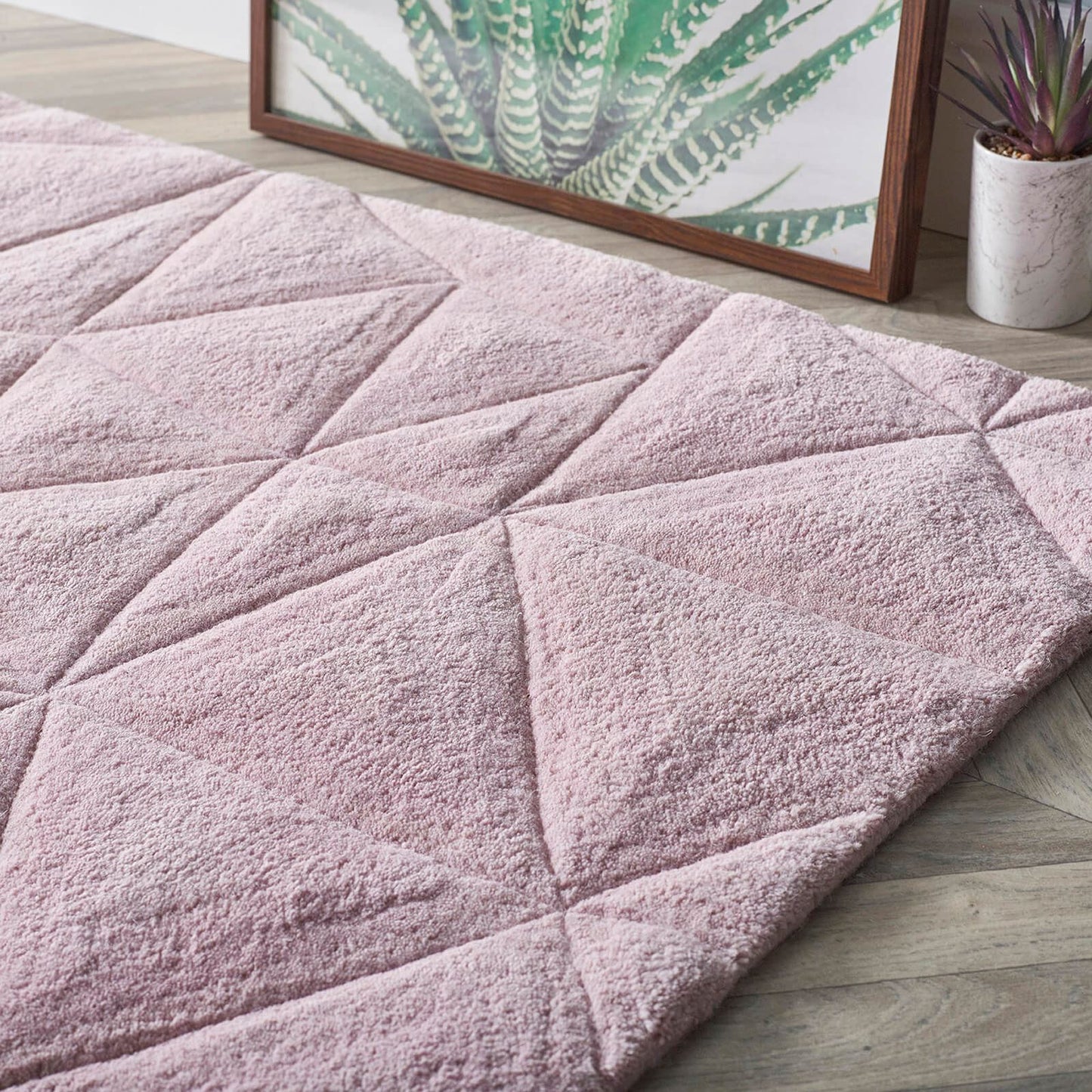 3D Triangles Pink Modern Rugs