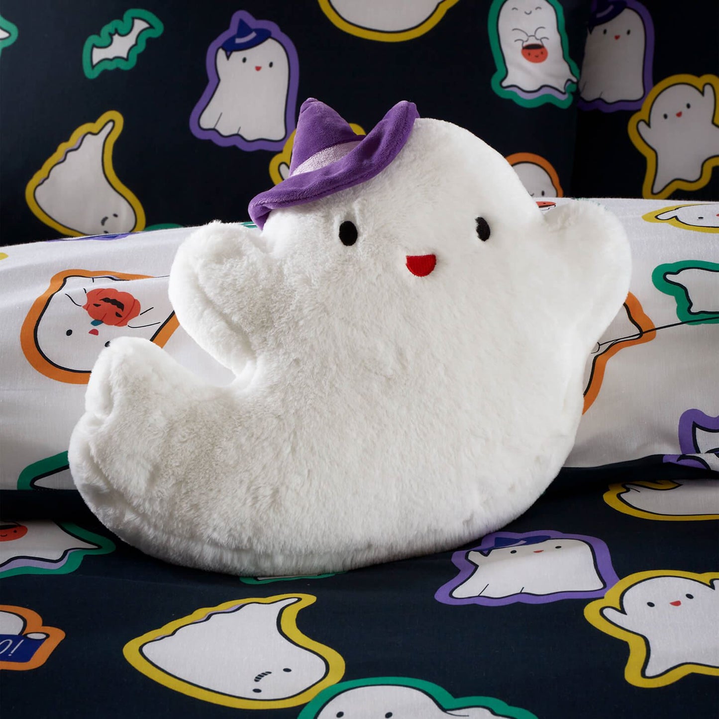 Halloween Ghosts 3D Shaped Cushion White