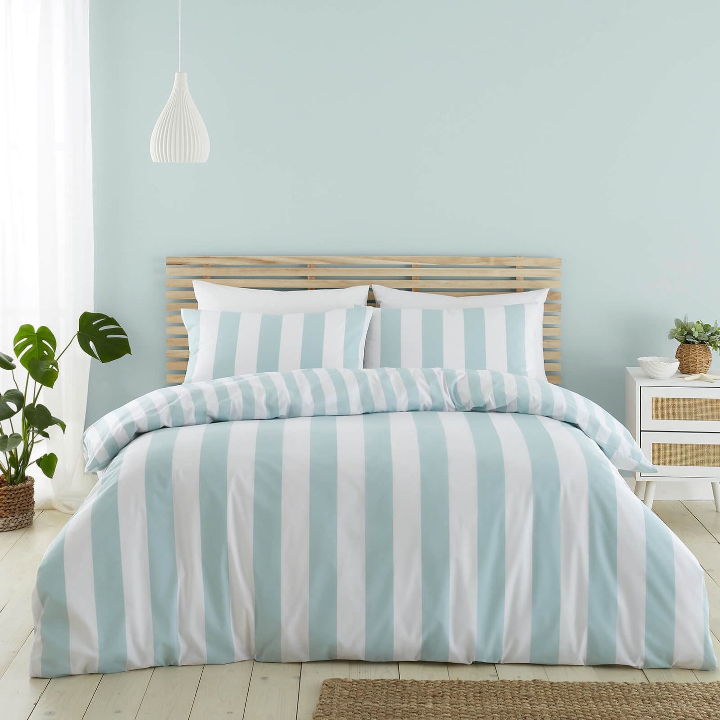 Cove Stripe Seafoam Blue Duvet Cover Set