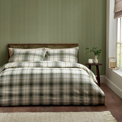 Catherine Lansfield Troon Checked Bedding Duvet Cover Set Green
