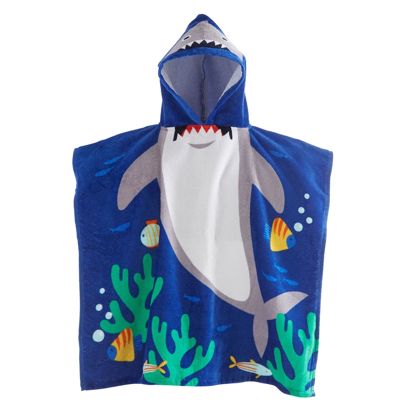 Kids Shark Hooded Cotton 60x120cm Towel Poncho Blue