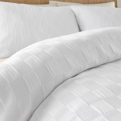 Waffle Checkerboard White Duvet Cover Set