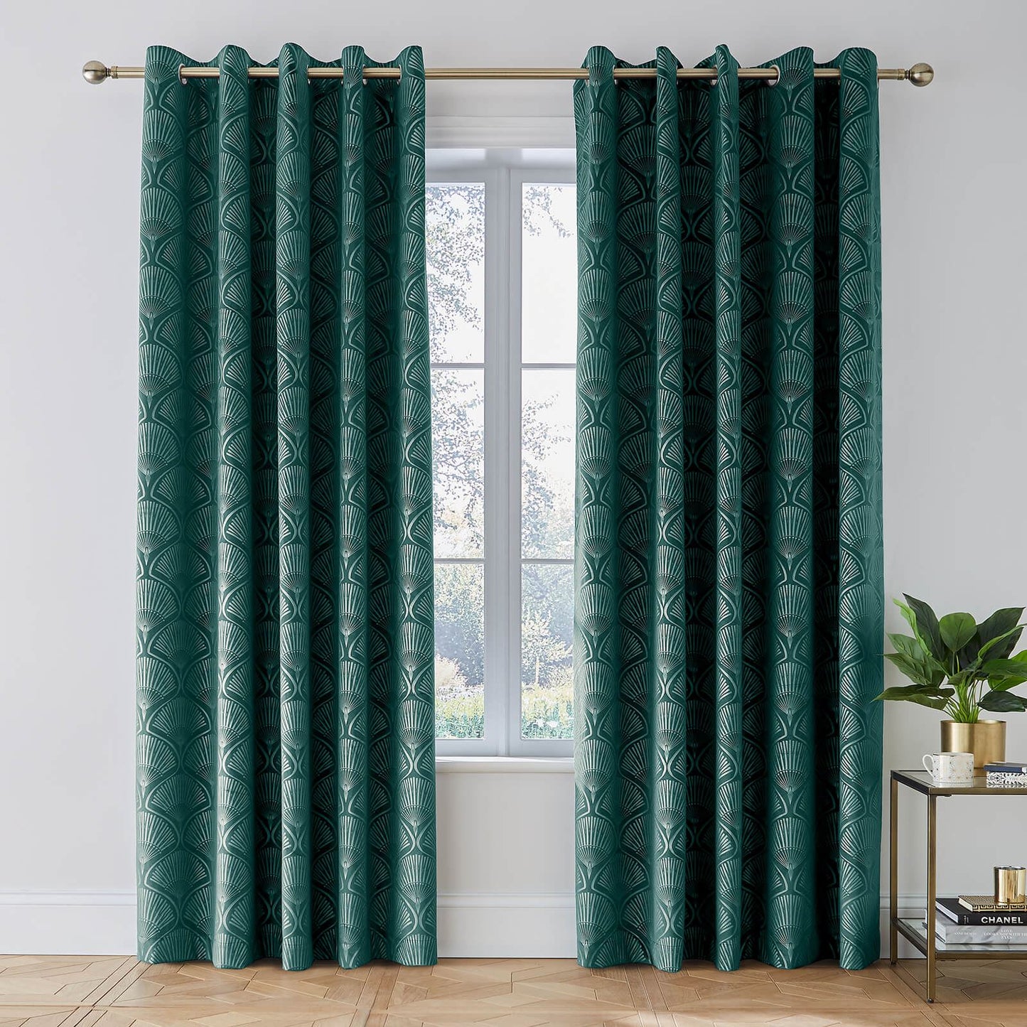 Art Deco Pearl Teal Curtains Two Panels