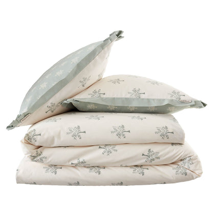 Emily Bond Dapplewood Trees Printed Reversible Cotton Bedding Duvet Cover Set Cream
