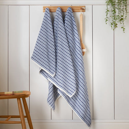 Catherine Lansfield Rice Weave Stripe Blue Towel and Sheet