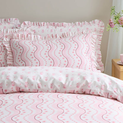 Cath Kidston Spitalfield Silk Striped Cotton Bedding Duvet Cover Set Pink