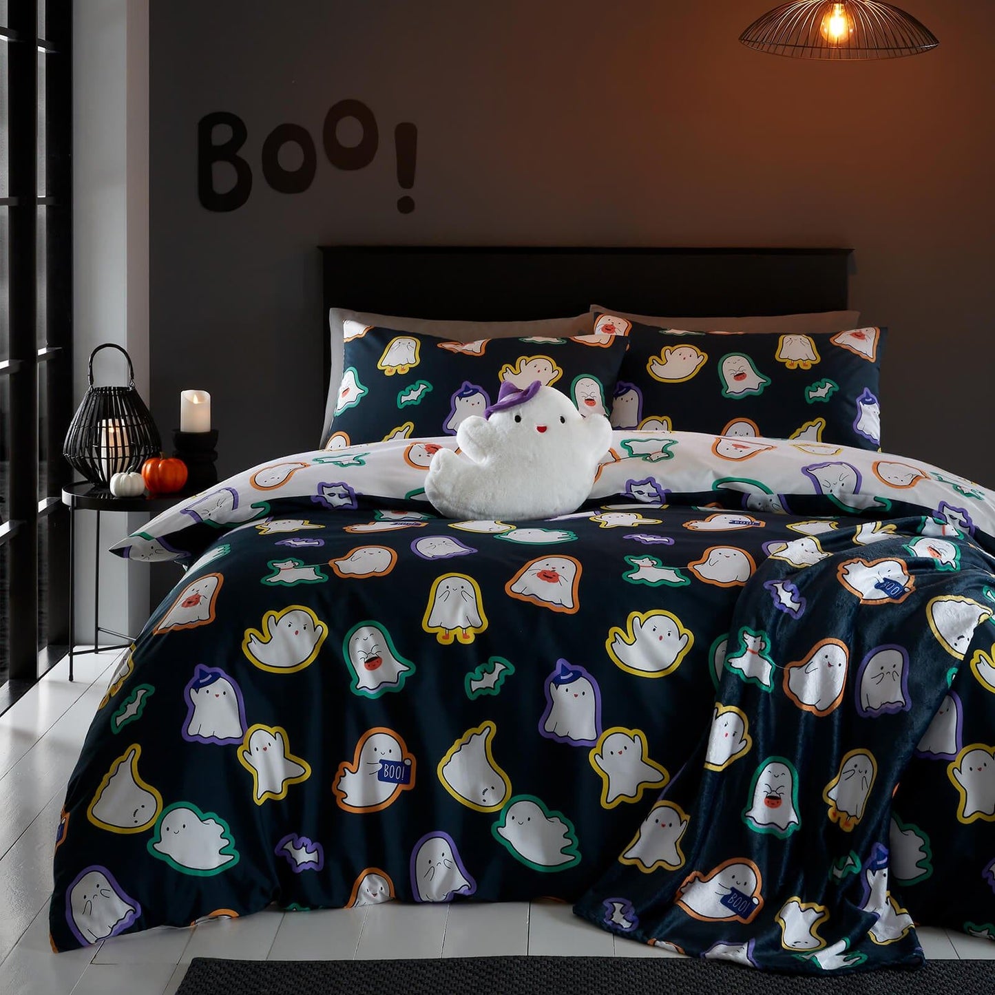 Halloween Ghosts Black Duvet Cover Set