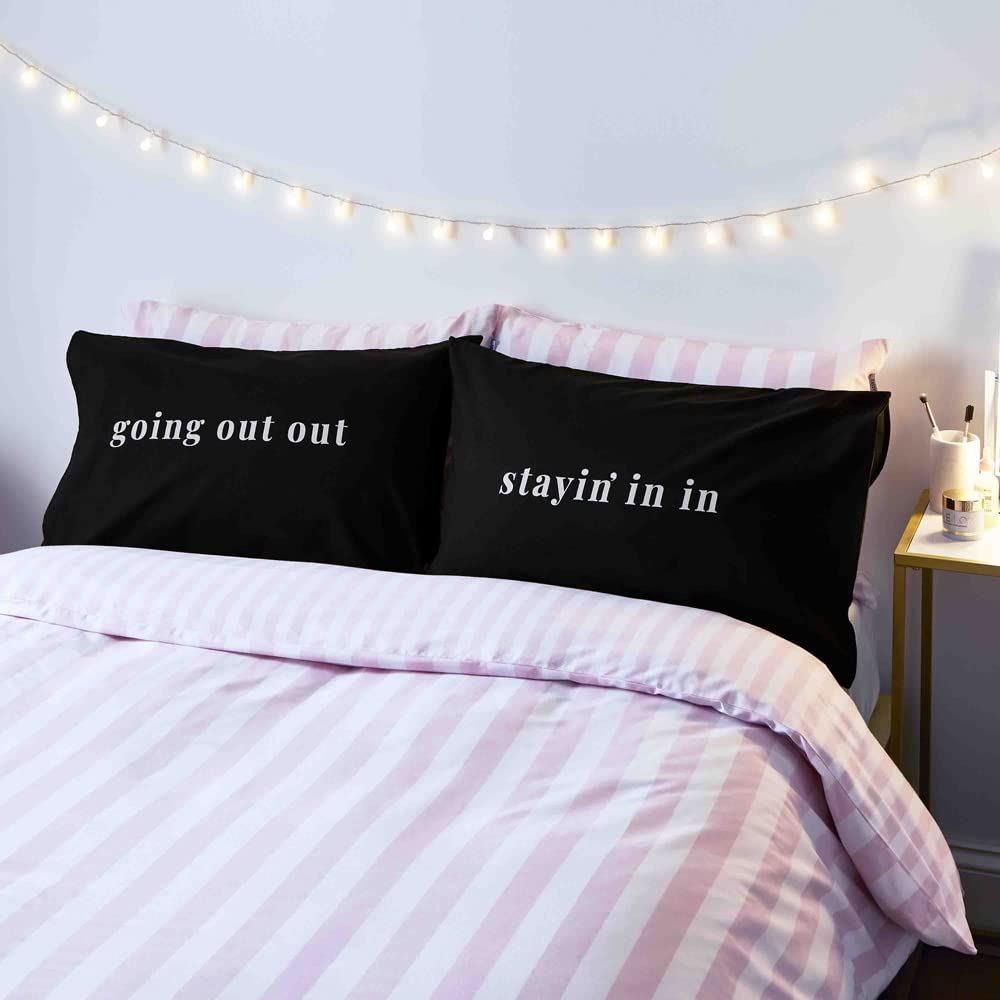 Stay In Go Out Black Housewife Pillowcase Pair