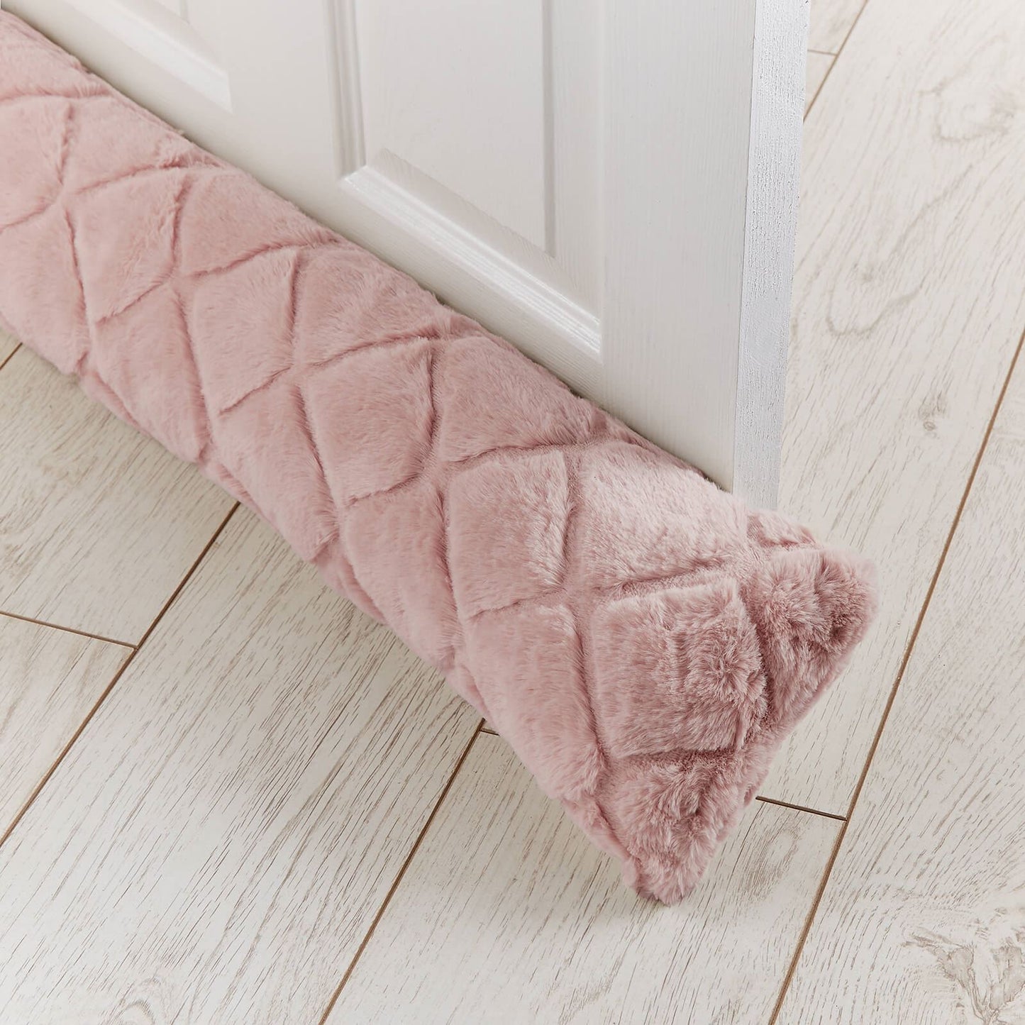 Cosy Diamond Faux Fur Door Draught Excluder Blush Pink