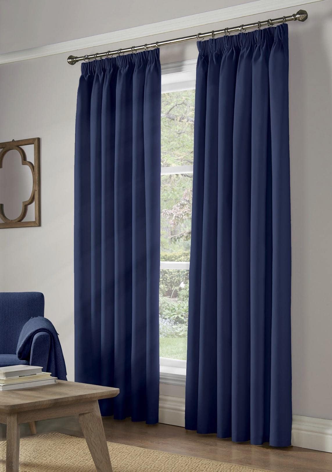 Blackout Navy Pencil Pleat Curtains