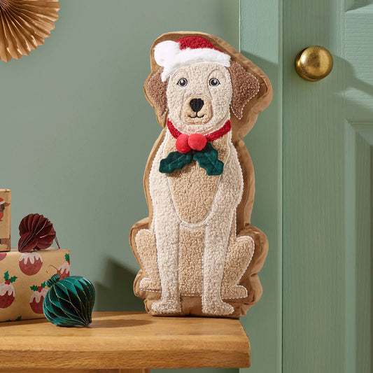 catherine-lansfield-christmas-dog-3d-shaped-cushion-cream-red