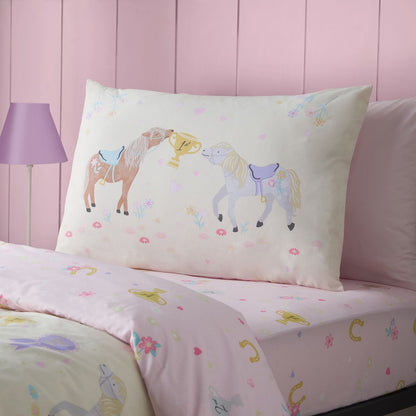Catherine Lansfield Happy Horses Pink Fitted Sheet