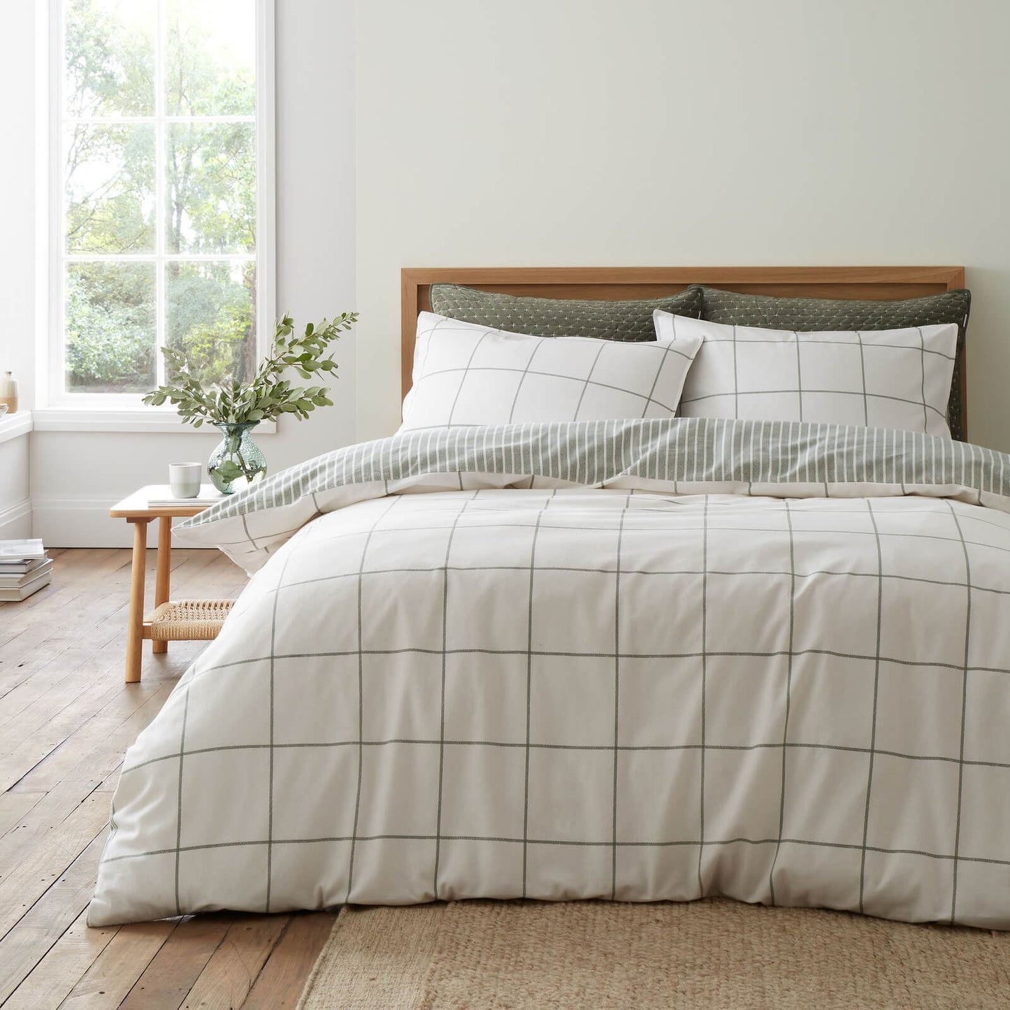 Bianca Fine Linens Regal Checked Reversible Cotton Bedding Duvet Cover Set Green