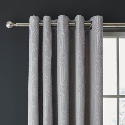 Linear Geo Silver Grey Eyelet Curtains