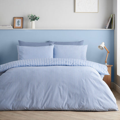 Catherine Lansfield Epping Textured Stripe Blue Duvet Cover Set