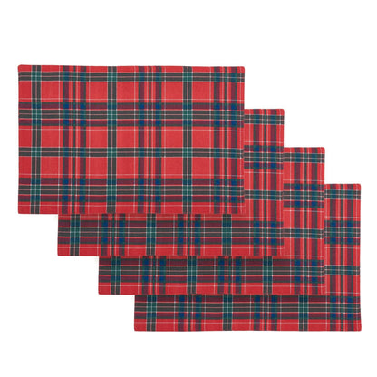 Catherine Lansfield Christmas Tartan Check Cotton Dining Placemat 4 Pack Red / Green - 30x46cm