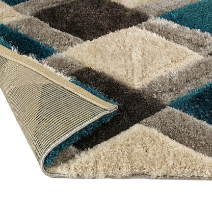 3D Geo Shaggy Teal Modern Rugs