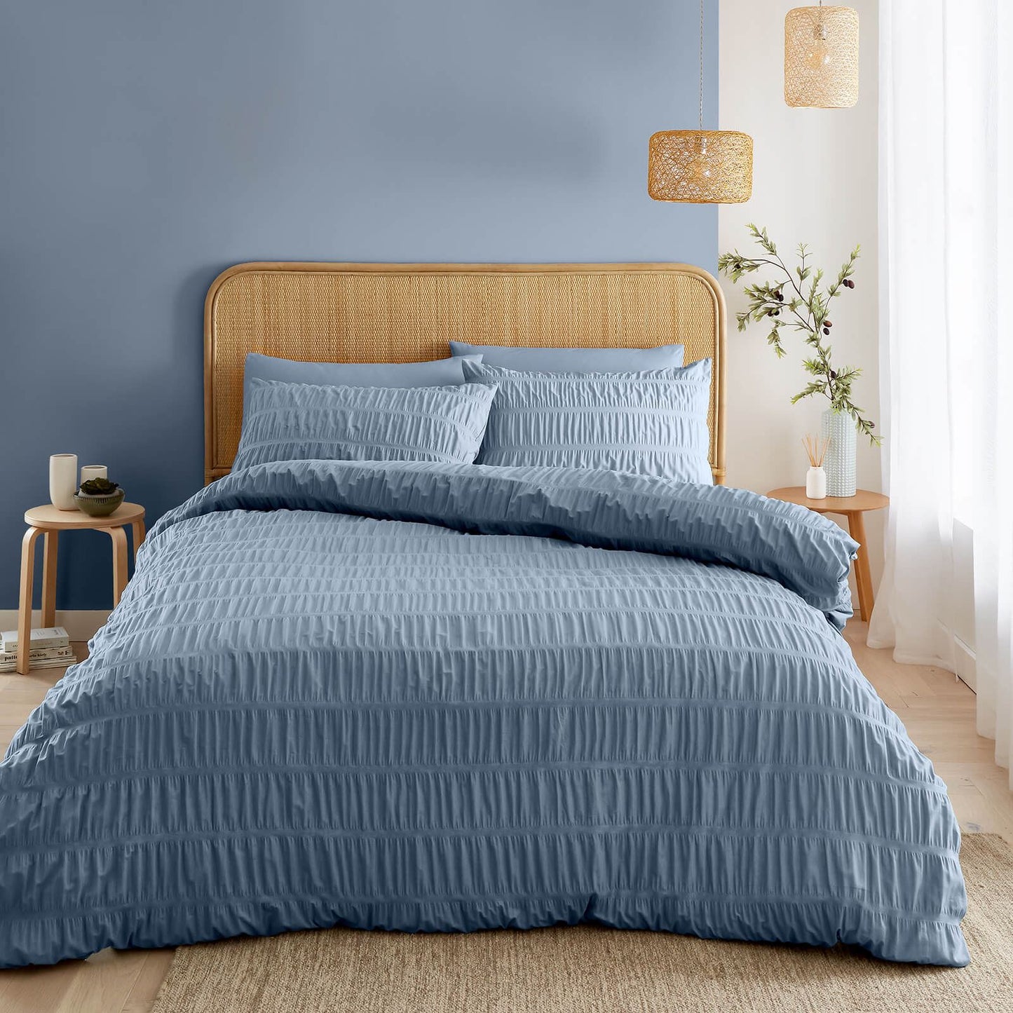 Seersucker Lansfield Blue Duvet Cover Set