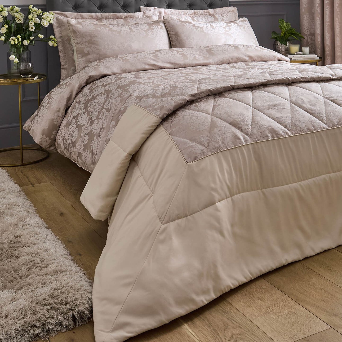Damask Jacquard Bedspread Champagne Gold