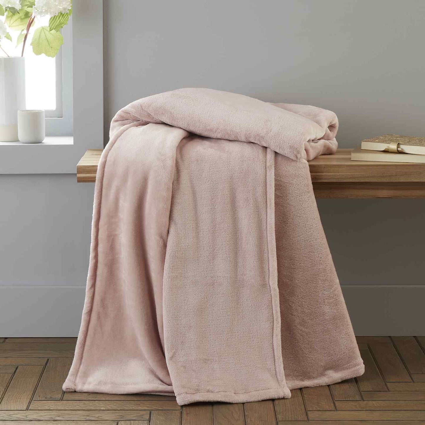 Raschel Velvet Touch Blush Pink Blanket Throw