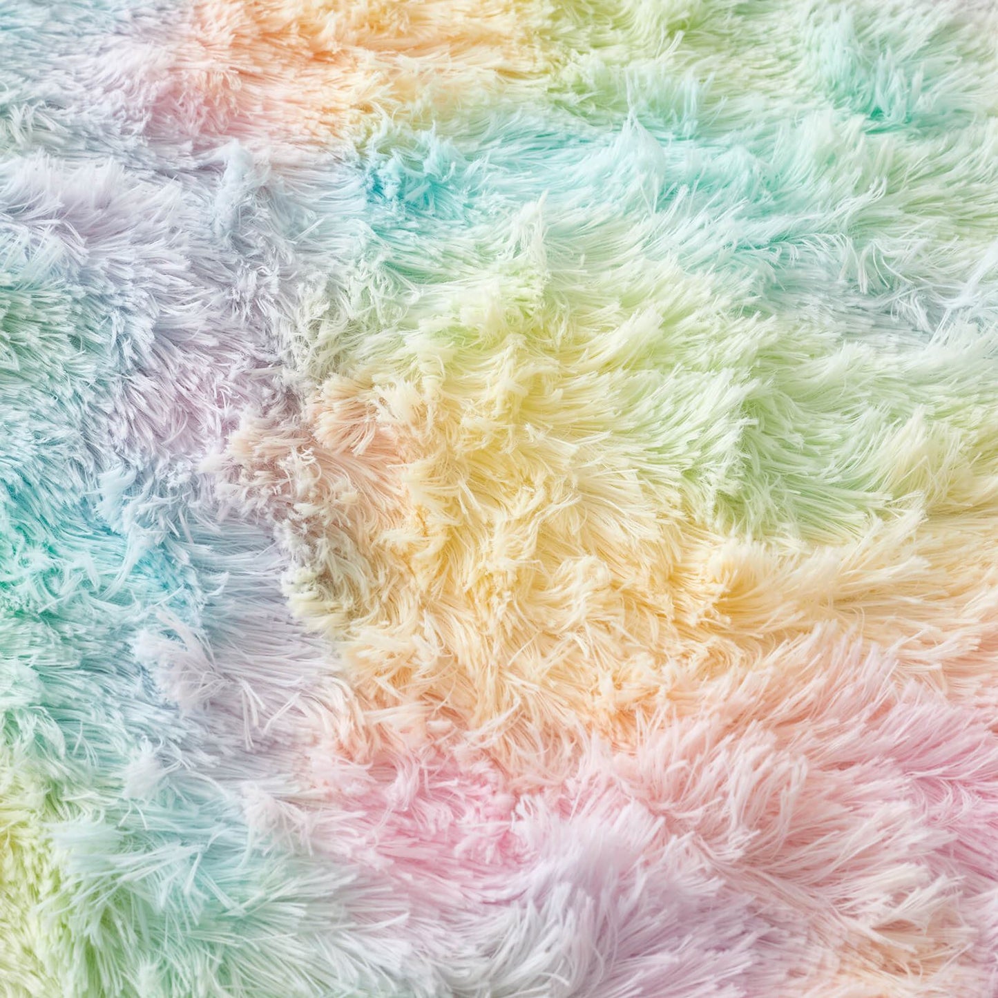 Cuddly Rainbow Deep Pile Faux Fur Blanket Throw Pastel